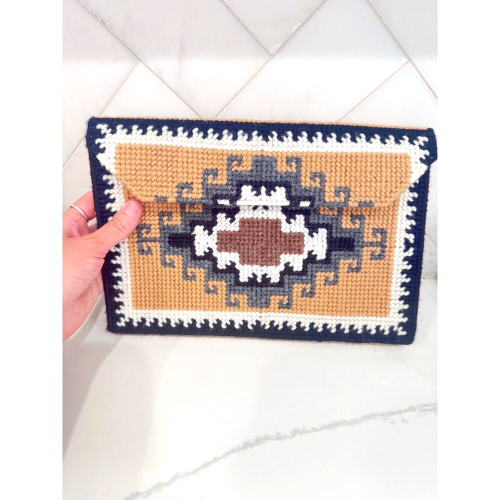 Vintage Hand Crocheted Southwestern Clutch Purse | Geometric Envelope Bag